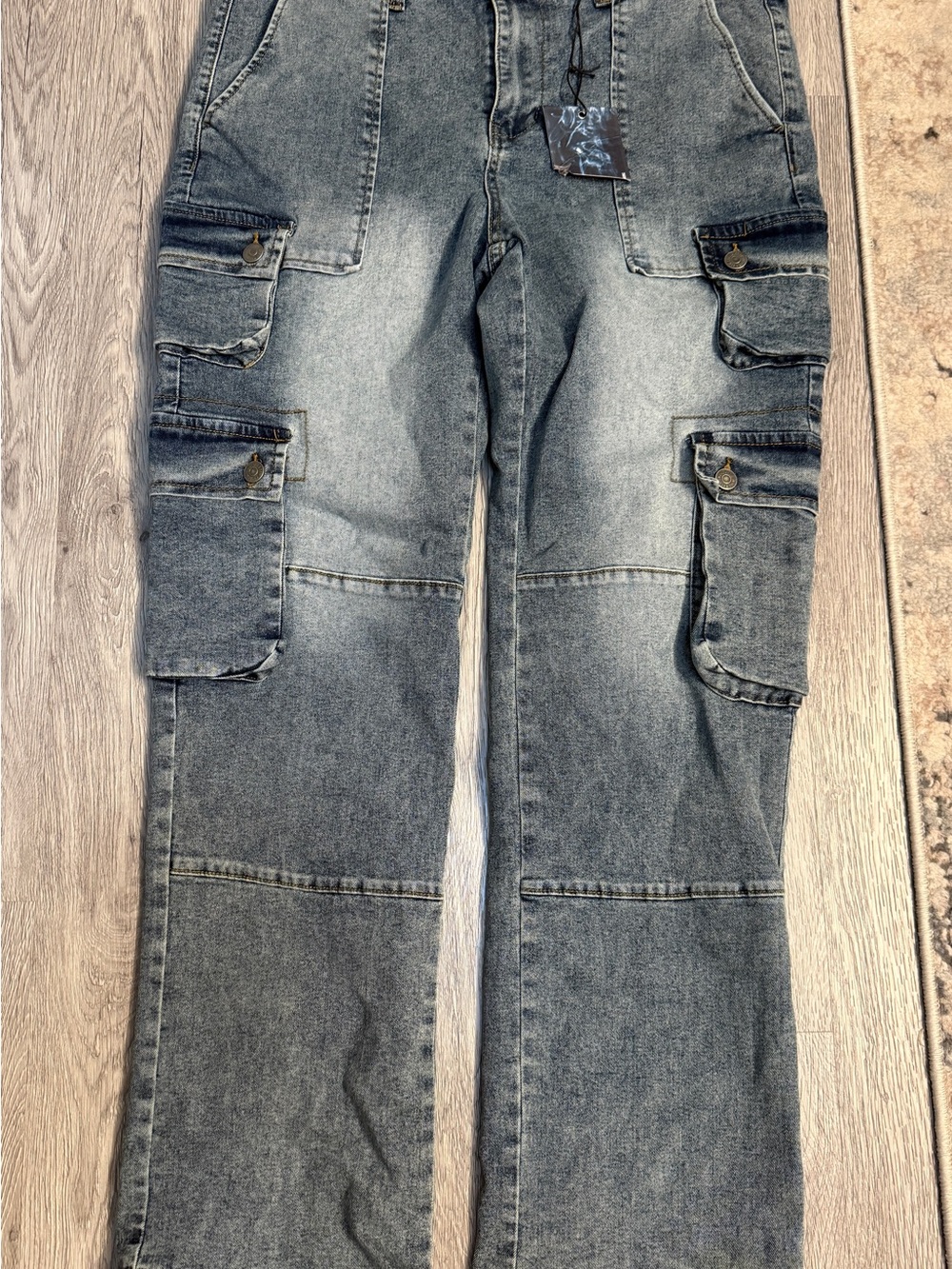 NWT Smoke & Ash Men's 34x32 Carpenter Medium Wash Blue Cargo Multi-Pocket Jeans